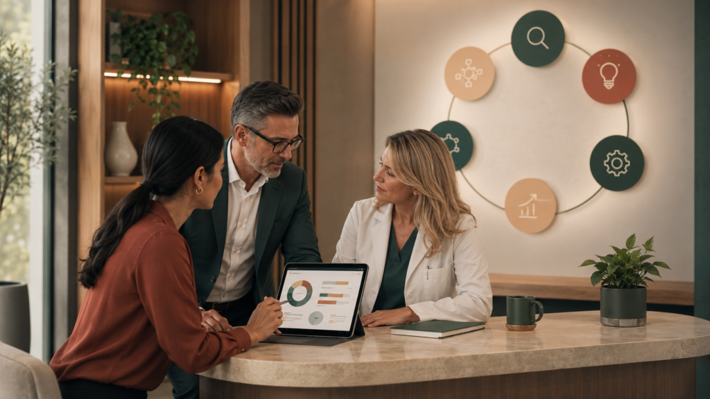 OlleyaHealth account team reviewing revenue cycle priorities with a client